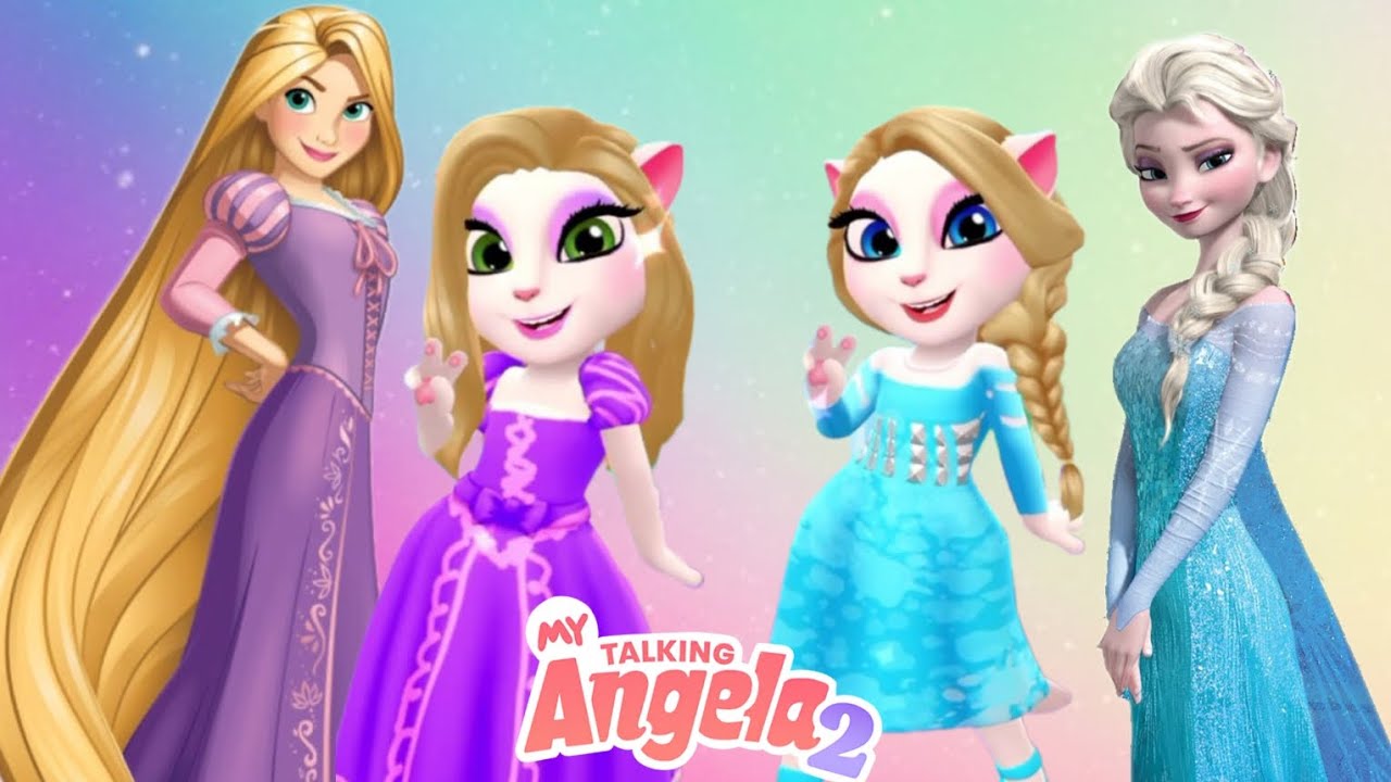 RAPUNZEL VS ELSA COSPLAY WITH💖🎀💜 MYTALKINGANGELA2 #mytalkingangela2 #rapunzel 