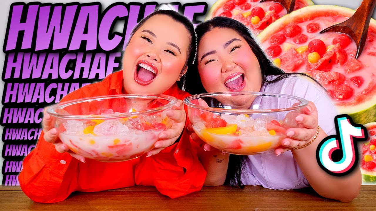 KOREAN HWACHAE *VIRAL TIKTOK FOOD* (WATERMELON PUNCH FRUIT BOWL) MUKBANG 먹방 EATING SHOW! *REACTION*