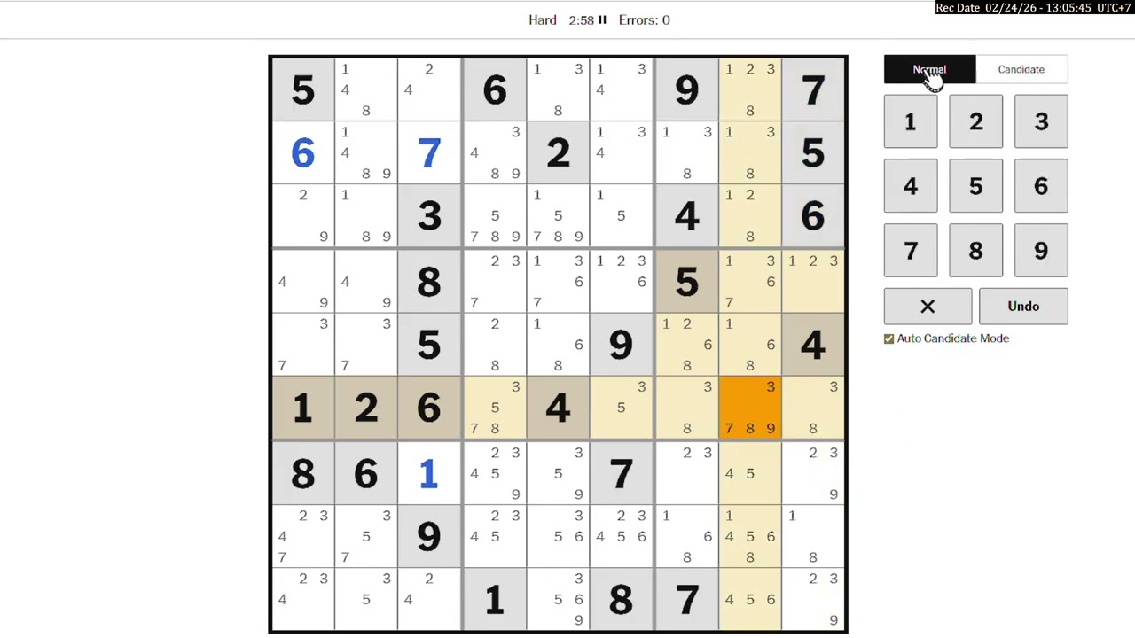 Hard Sudoku New York Times February 24, 2026