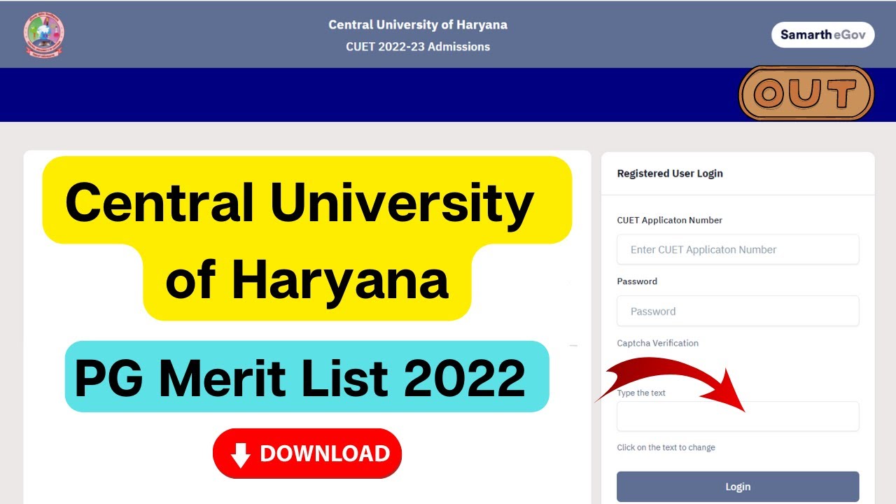 Central University of Haryana PG Merit List 2022 (Out) | How To Download CUH PG Selection List PDF