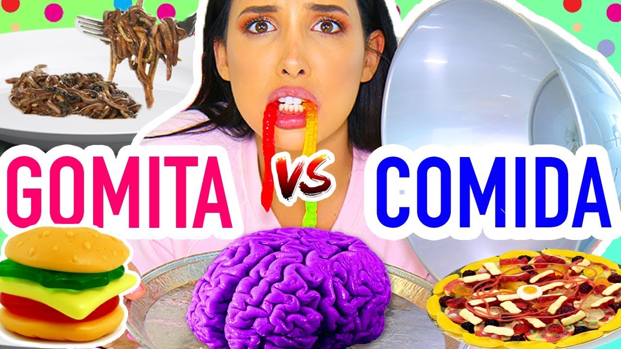 RETO: Comida de GOMITA vs Comida REAL 🍔🐛– ME COMI UN CEREBRO??  | Mariale