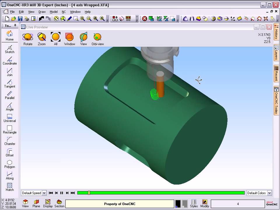 Обработка обертывания OneCNC 4 Axis M67