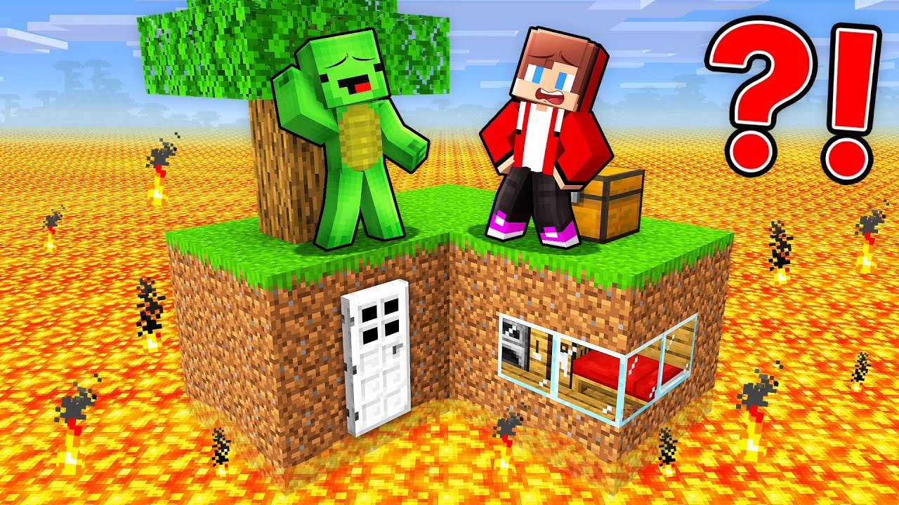 Mikey and JJ Survive on a Lava Block in Minecraft (Maizen)