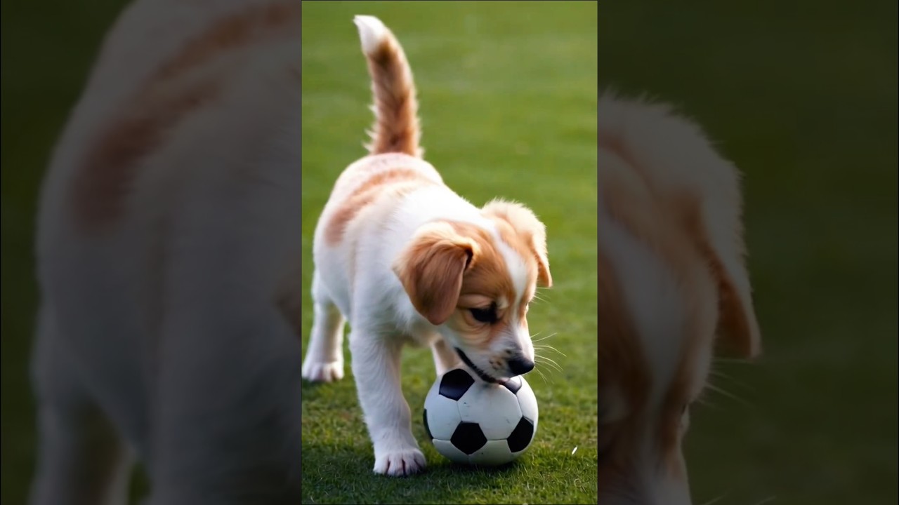 cute puppy playing with a soccer ball football cute video #dog #puppy #dogplaying #dogvideos #shorts