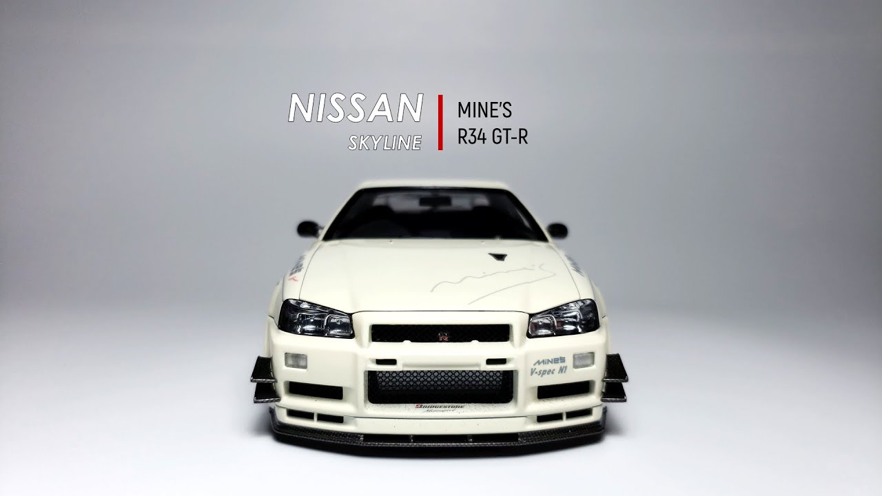 Building Aoshima 1/24 Nissan Mine's GT-R R34 scale model car kit Full build step by step MOD ASMR
