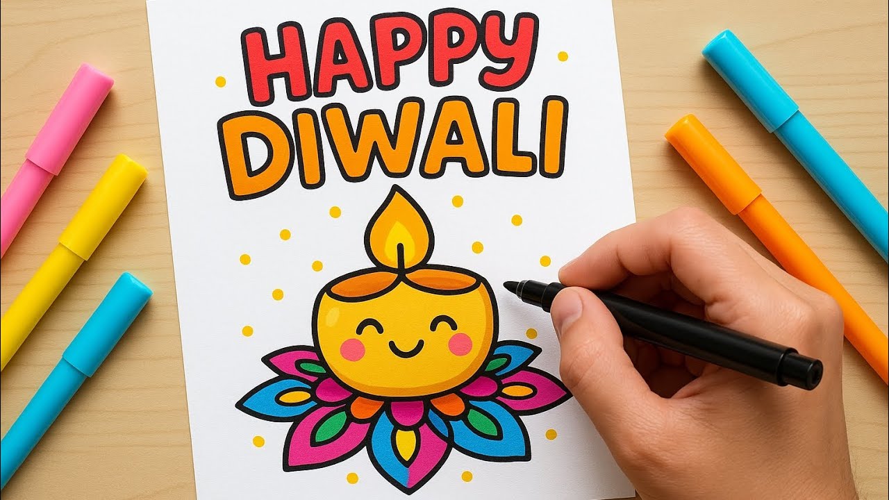 &ldquo;Cute Diya Drawing 🪔 | Easy Diwali Diya Art for Kids & Beginners | Step by Step&rdquo;