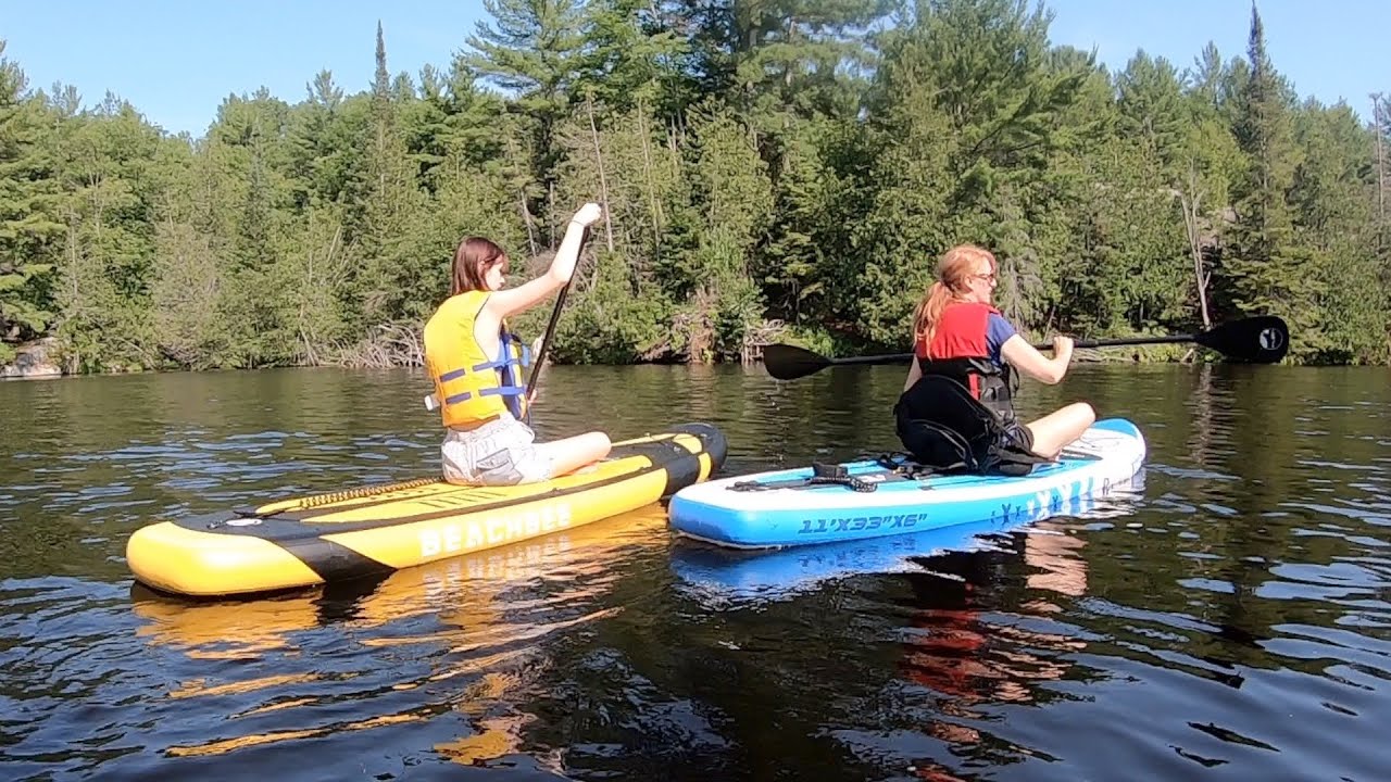 CalmMax and RunWave SUPs tested on the water with kayak conversion seat and paddle
