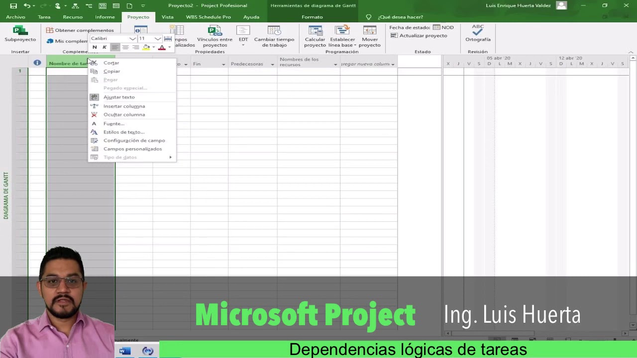 #5-Dependencia de tareas en Microsoft project