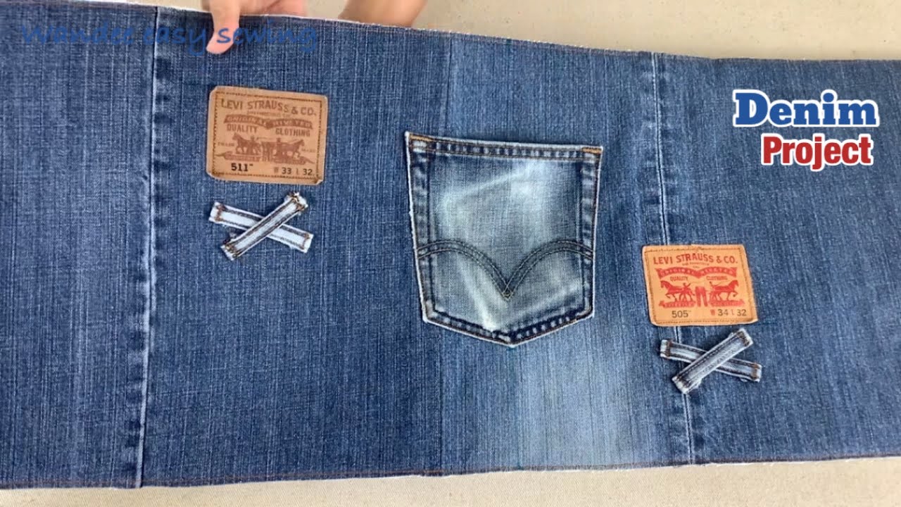 sewing diy small denim backpack tutorial, denim drawstring travel bags tutorial,diy small travel bag