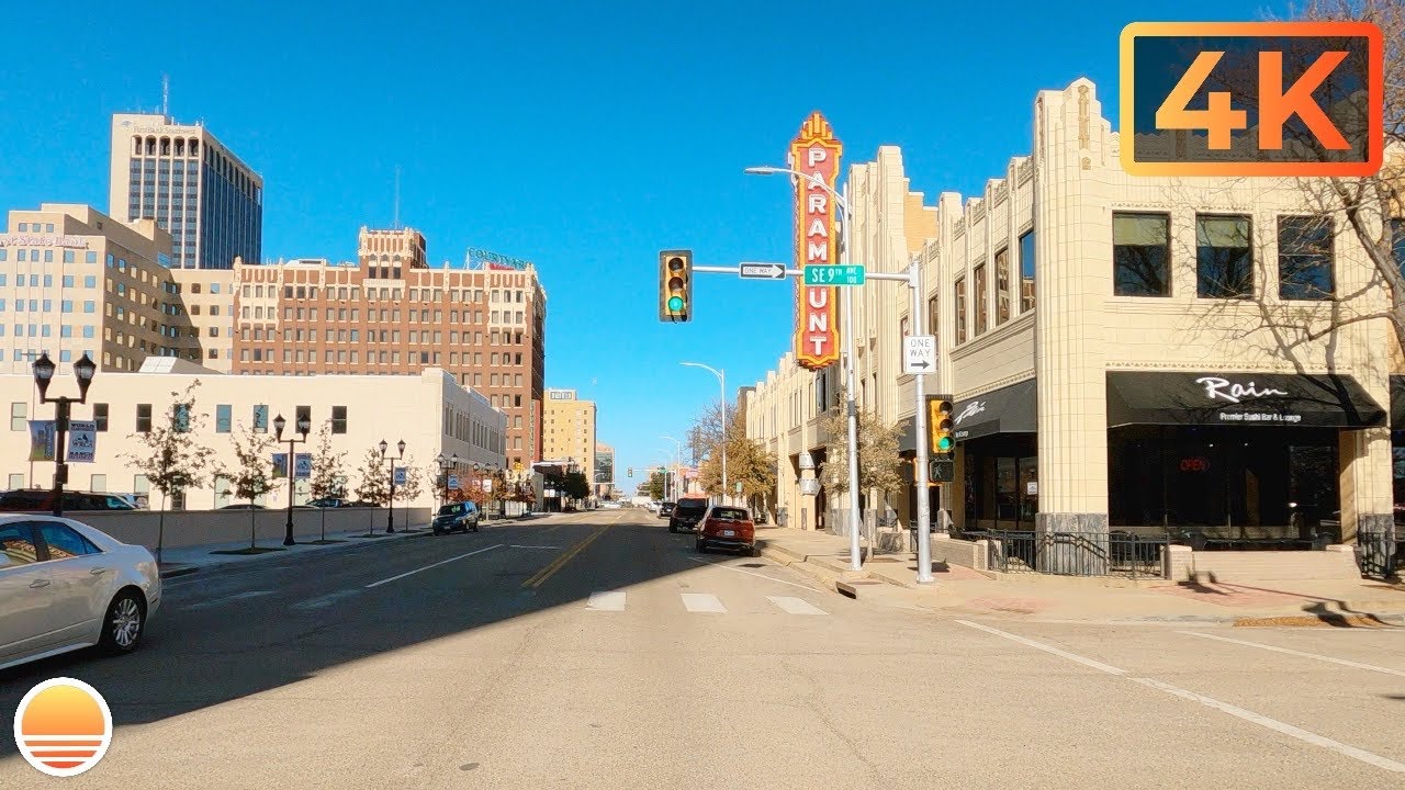 Downtown Amarillo, Texas. An UltraHD 4K Real Time Driving Tour.