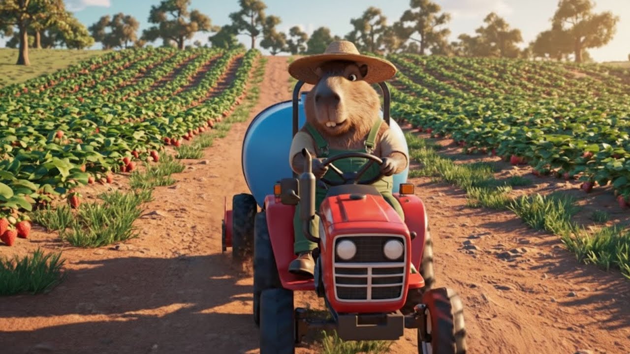 Capybara Farmer Waters and Harvests Strawberries 🍓 | Relaxing 3D Animation