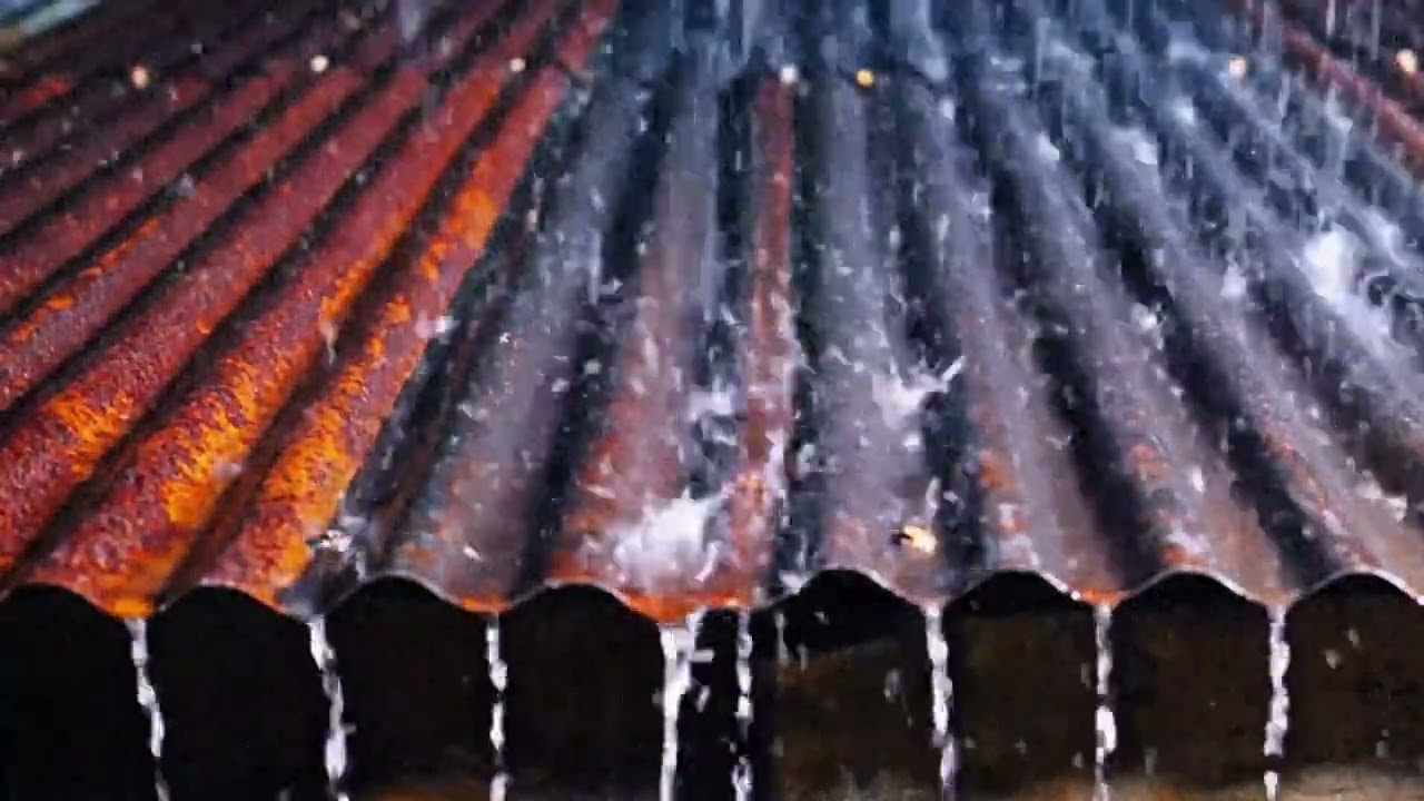 Heavy Rain on Rusty Metal Roof at Night  Deep Sleep ASMR Ambience