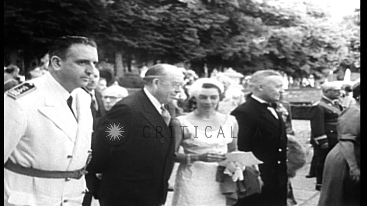 Admiral Forrest Sherman attends a diplomatic reception and meets General Francisc...HD Stock Footage