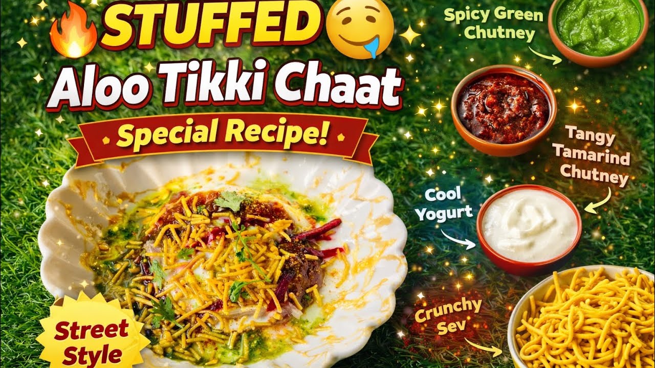 Stuffed Aloo Tikki Chaat Recipe l स्टफ्ड आलू टिक्की चाट रेसिपी l 