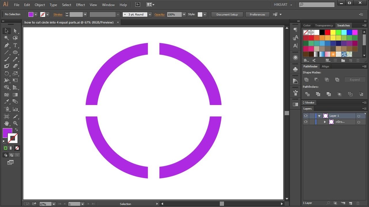 Как разрезать круг на 4 равные части в Adobe Illustrator