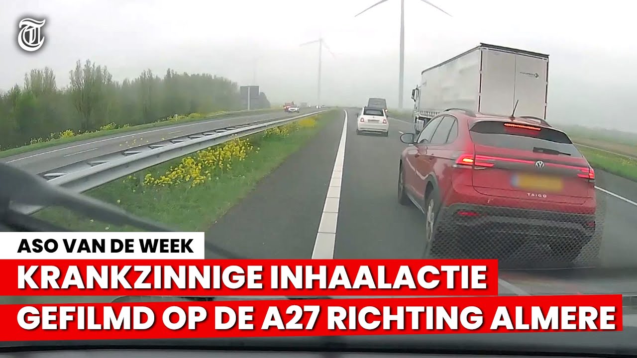 Krankzinnige inhaalactie gefilmd: bestuurder moet uitwijken op snelweg
