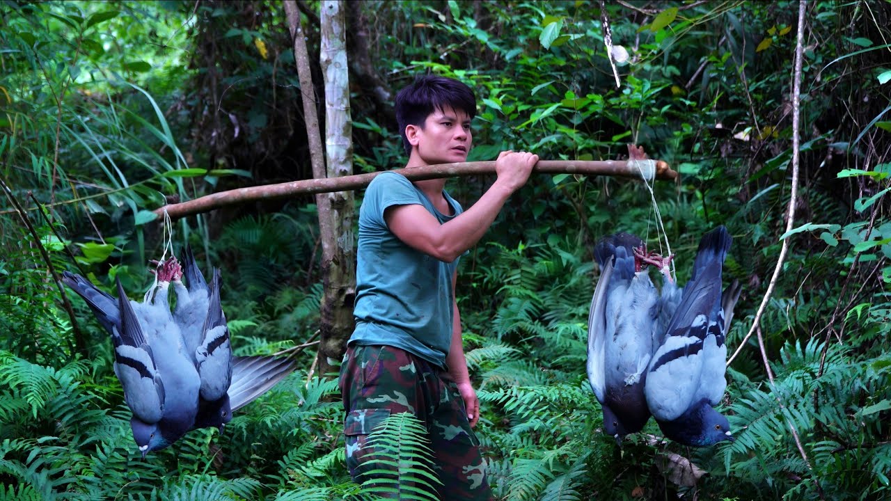 24 Hours in the Wild Forest – Primitive Bird Trap Techniques