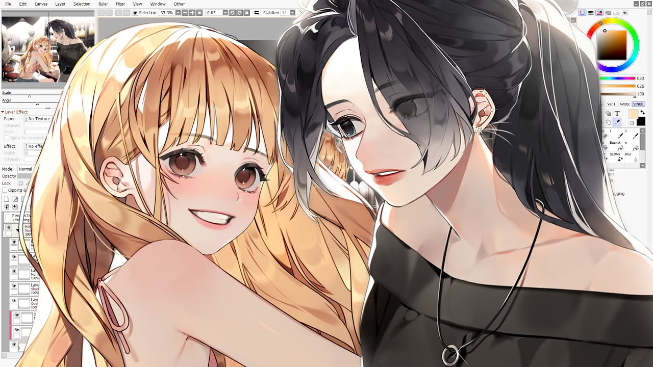 [Speed painting SAI] 시끌벅적한 바에서..🥂❤️ /루시넬 스피드 페인팅