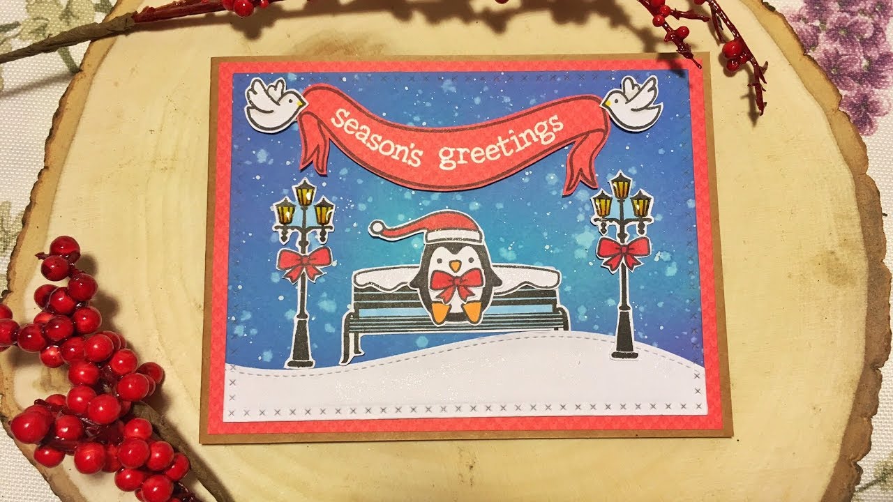 Christmas card - winter scene with Lawn Fawn