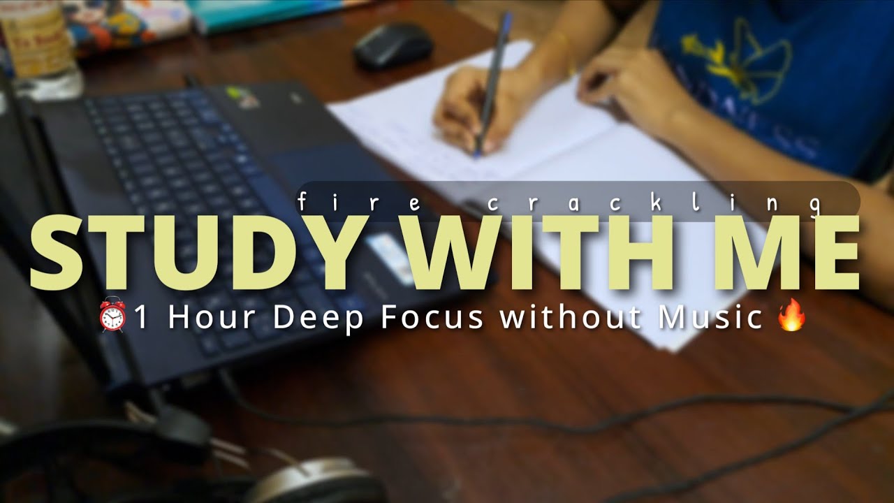 ⏰️1HR COZY STUDY WITH ME | Fireplace Crackling Ambience | Real-Time Focus Session