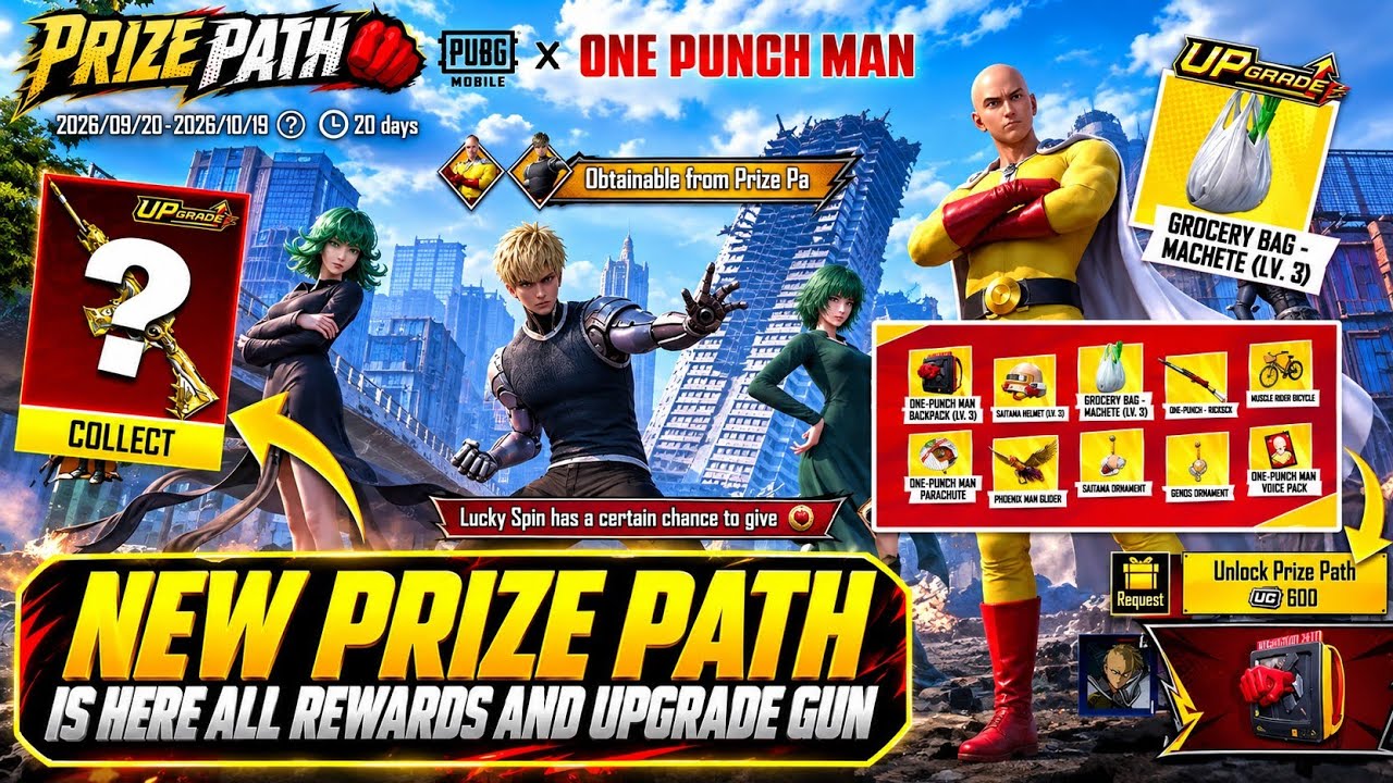 😱 One Punch Man Prize Path Is Here | Upgrade Gun Reveal & Prize Path For 500 UC All Characters
