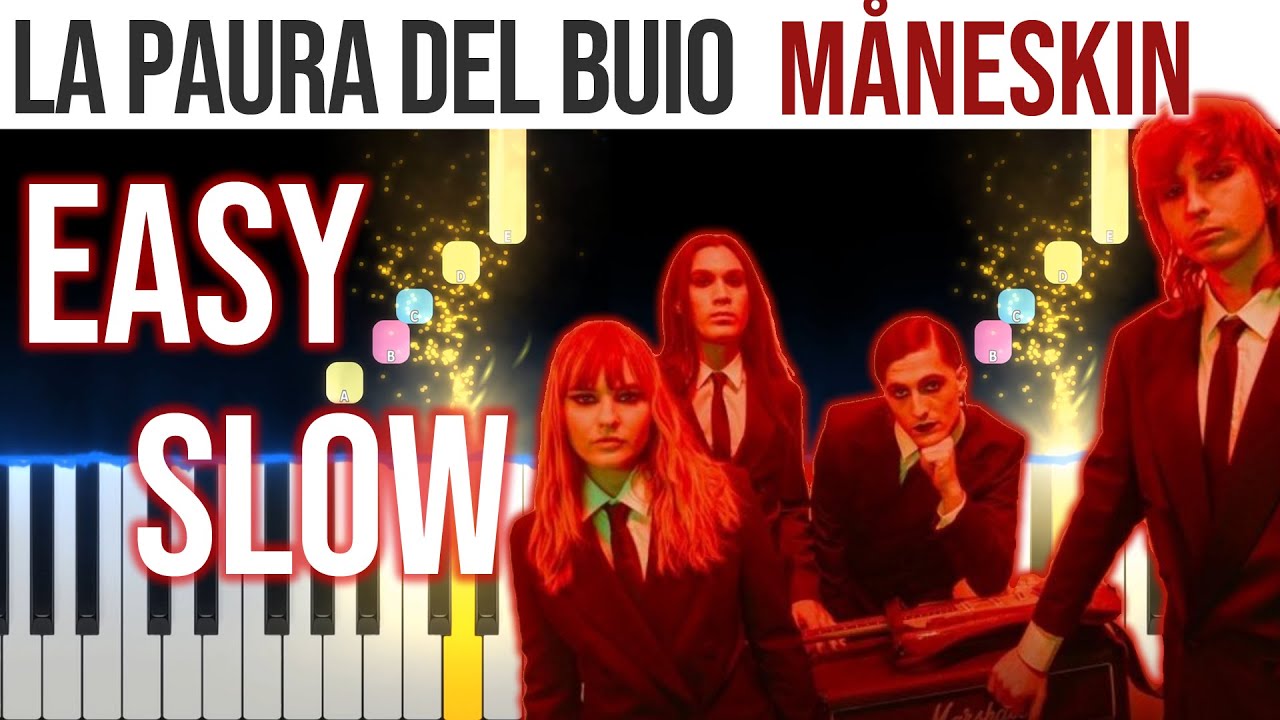 La Paura del Buio - Måneskin - EASY SLOW Piano Tutorial 🎹 - video 4K🤙