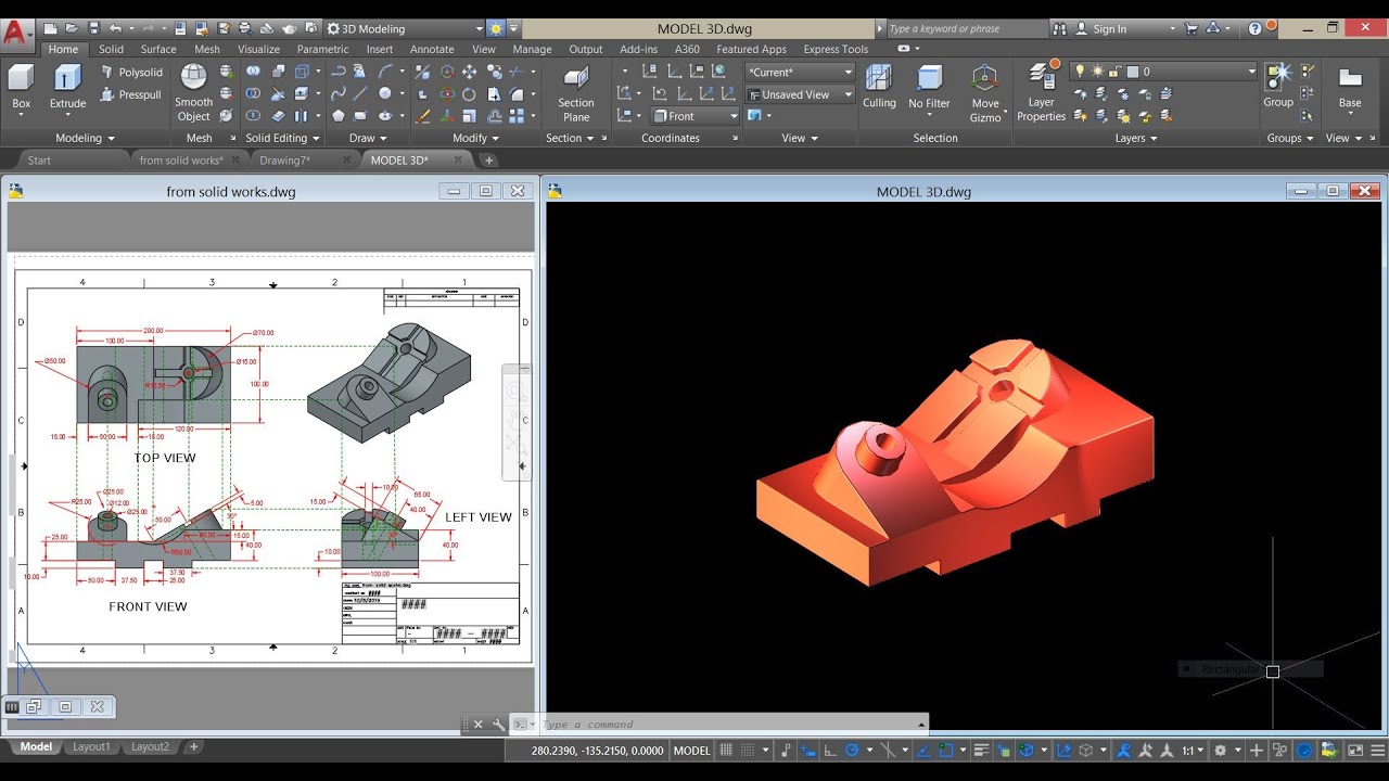 Mechanical Drawing Exercise ✦ AutoCad 3D Modeling