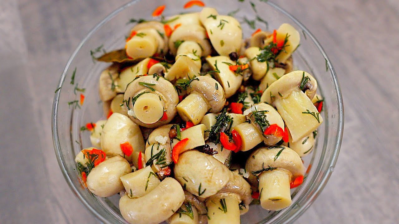 Champignon-Vorspeise. Rezept f&uuml;r leckere eingelegte Pilze