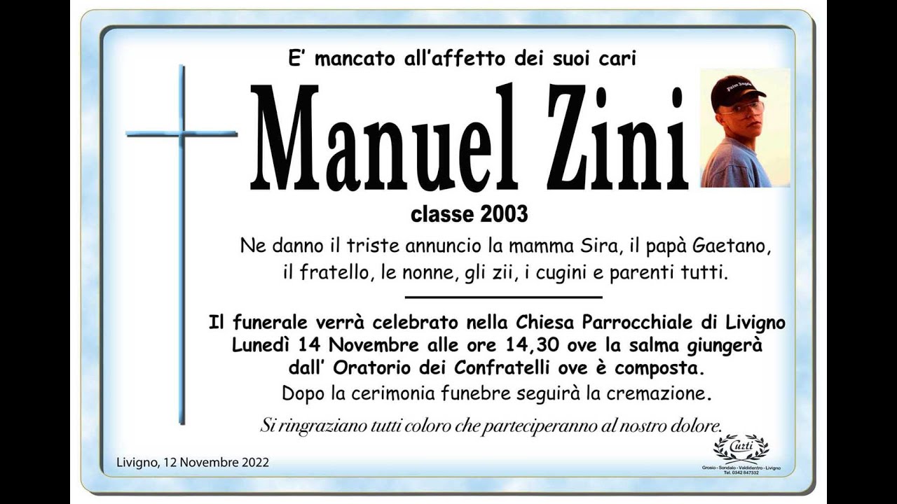 Funerale di Manuel Zini - Lunedì 14 novembre 2022 ore 14.30 - Parrocchia di Livigno