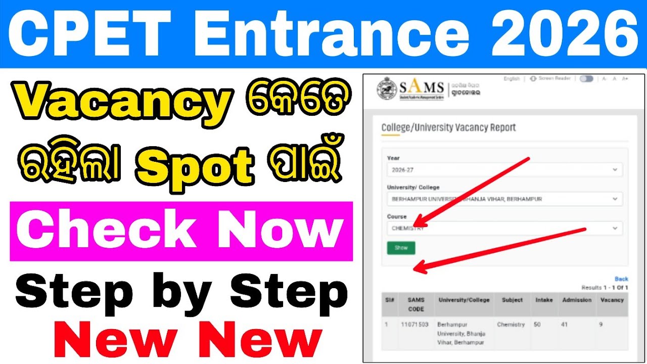CPET PG VACANCY REPORT 2026//ODISHA PG ADMISSION VACANCY SEAT FOR SPOT ADMISSION 2026//CPET VACANCY 