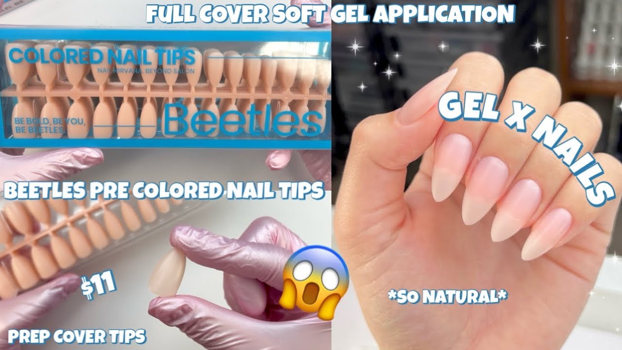 TRYING BEETLES PRE COLORED FULL COVER SOFT GEL NAIL TIPS | EASY COLORED GEL X NAIL APPLICATION