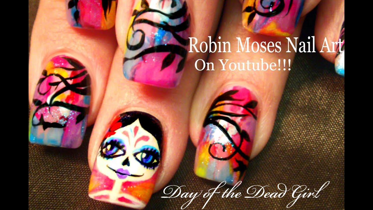 Nail Art | DIY Rainbow Day of the Dead Nails Design tutorial