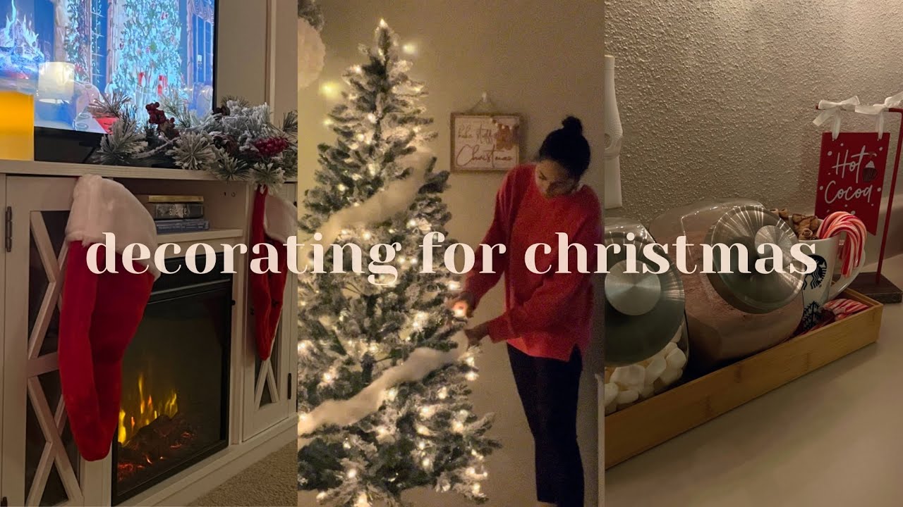 decorating my apartment for christmas | hot cocoa bar & hobby lobby haul