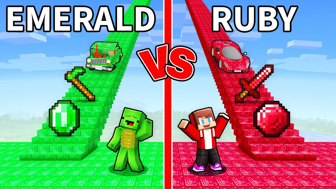 Mikey EMERALD vs JJ RUBY Stairs Survival Battle in Minecraft (Maizen)