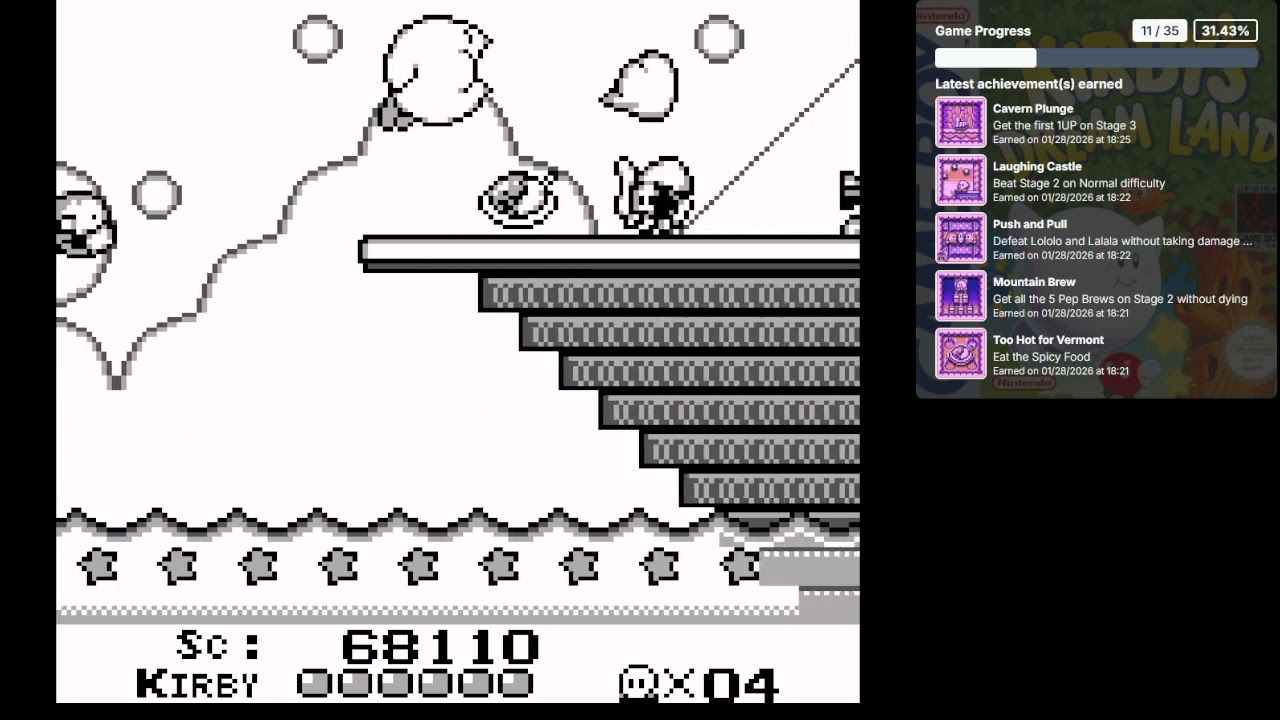 Kirby's Dream Land Retroachievements (Day 1)
