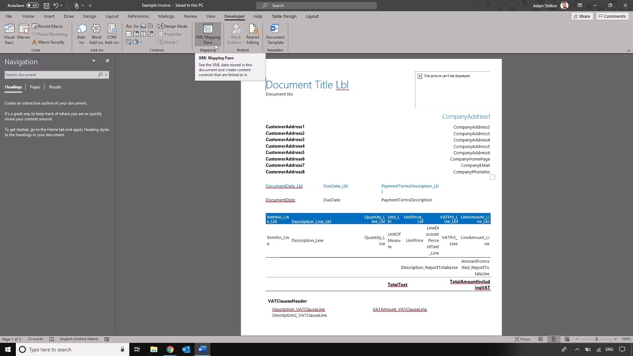 Business Central - Changing Document Layouts using Word - Part 1