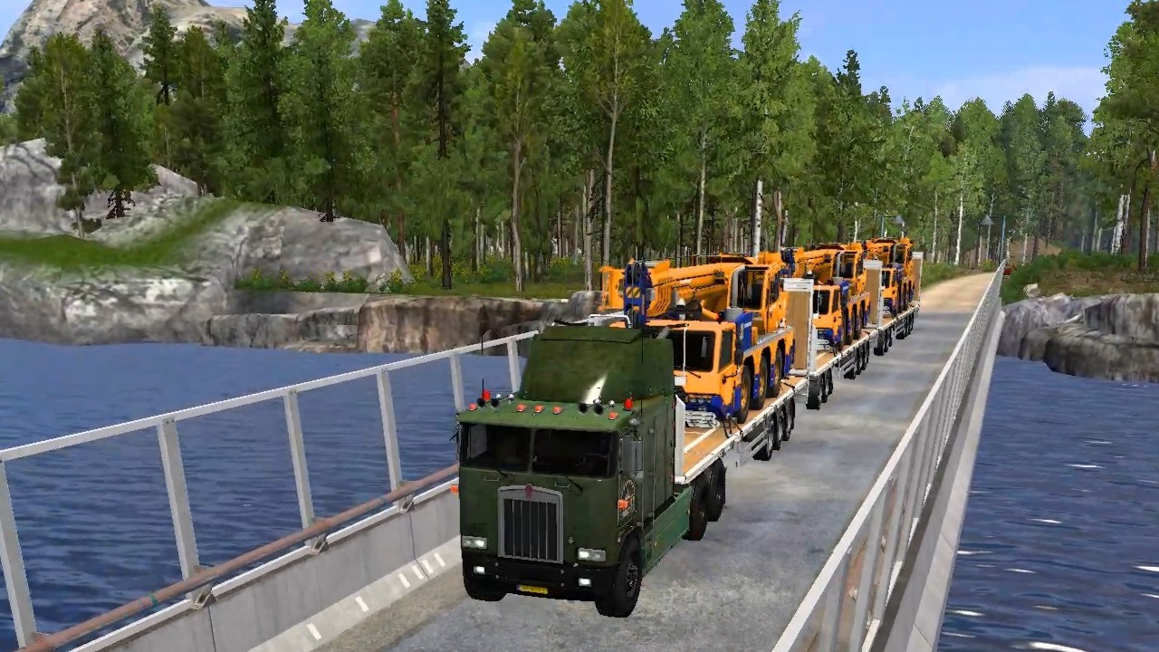 Truck: K100E. Trailer: Triple planas. Carga: Fresadoras - ETS 2 2026 02 24 00 57 07