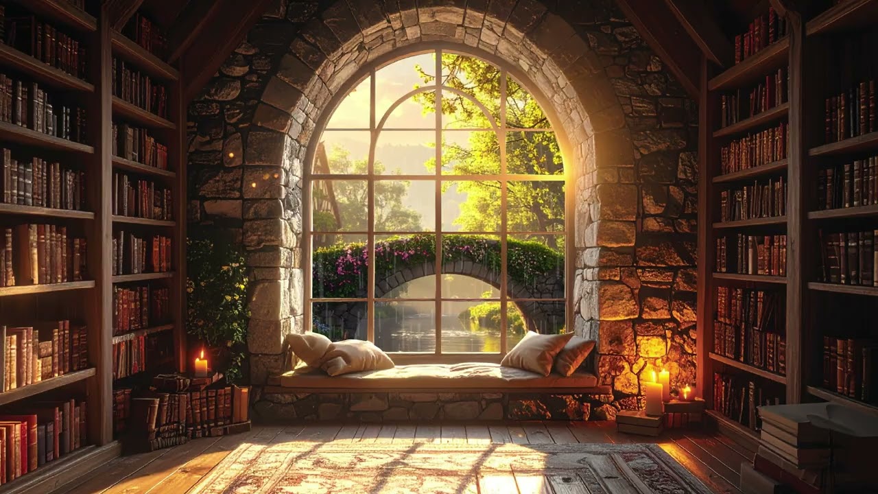 Golden Spring Sunset Through a Medieval Window 🌿 | Relaxing Fantasy Ambience