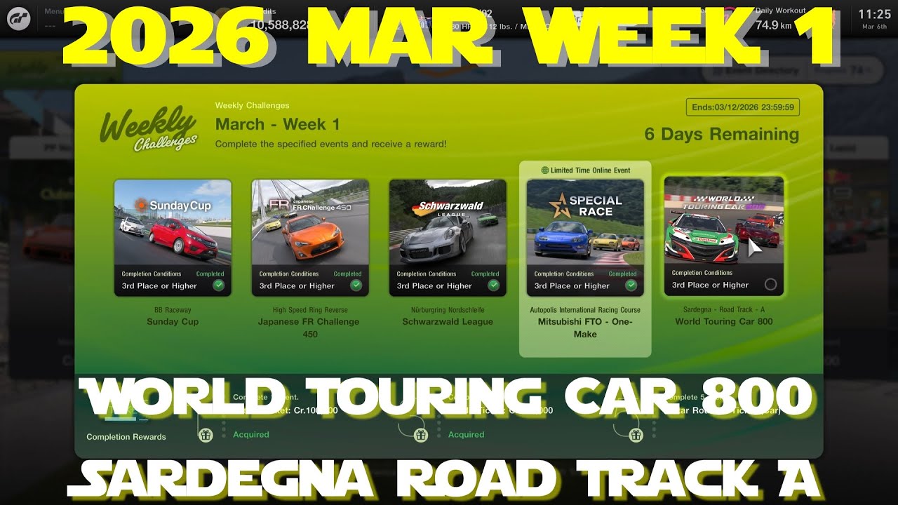 GT7 Weekly Challenges 2026 Mar Wk 1 World Touring Car 800 - Sardegna Road Track A