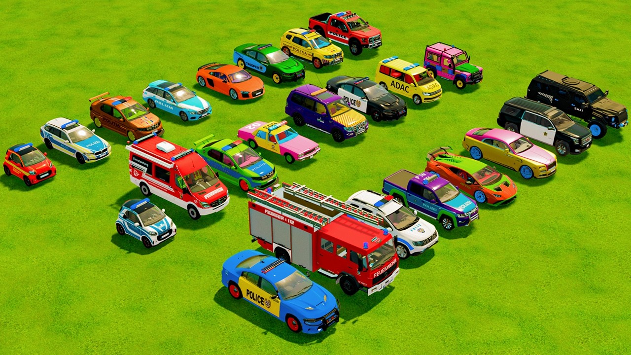 TRANSPORTING ALL EMERGENCY VEHICLES & COLORFUL CARS WITH TRUCKS | FS22