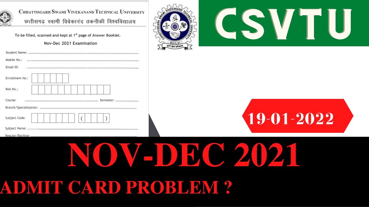 NOV-DEC 2021-ADMIT CARD PROBLEM ?| CSVTU