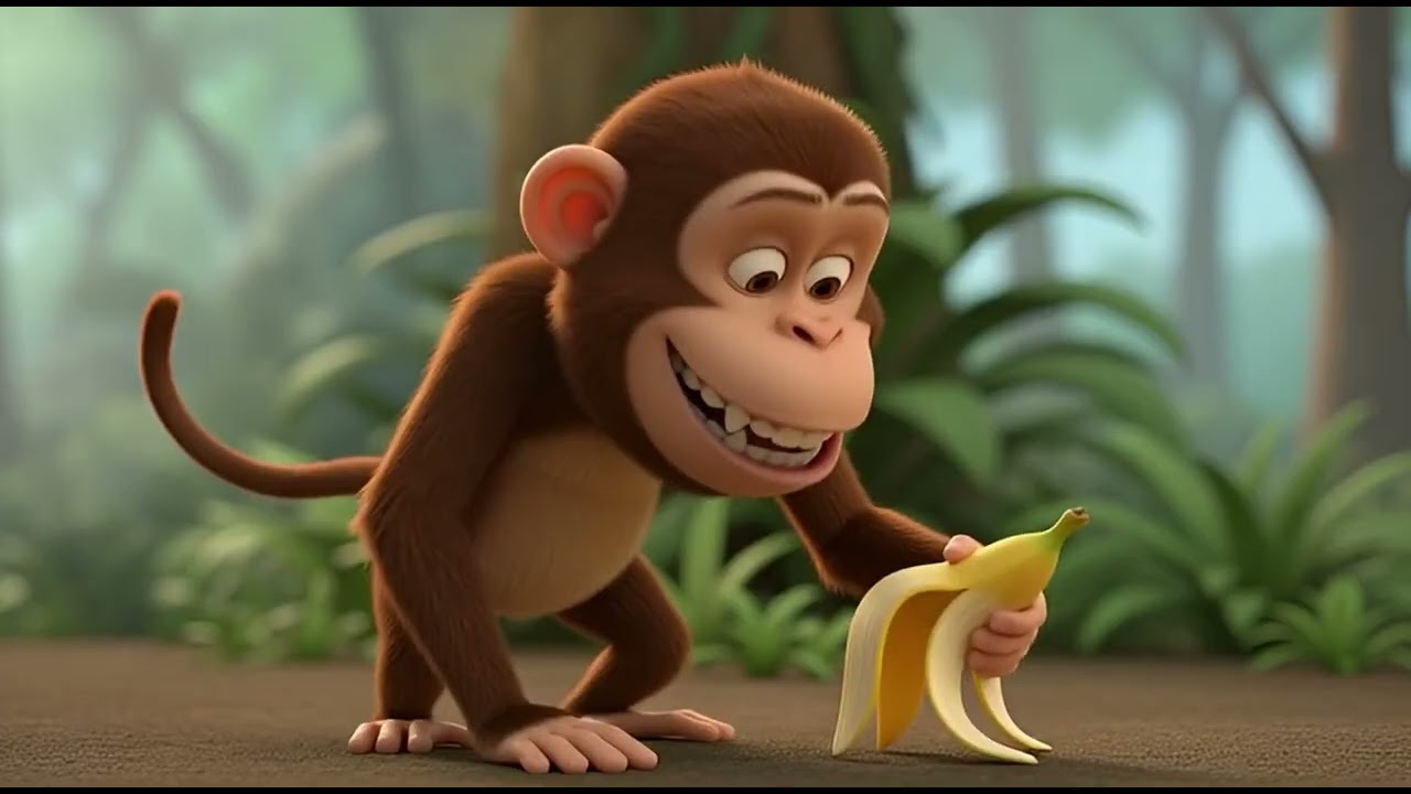 Глупая обезьянка поскользнулась на банане 🙈🍌😆 | мультфильм для детей и весёлые приключения