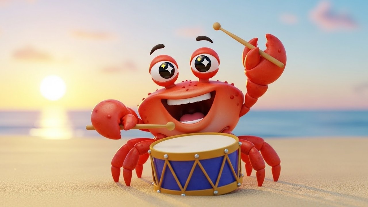 Забавный краб играет на барабане «Бум-Бум» 🦀🥁🏖️ | Мультфильм для детей и весёлые приключения