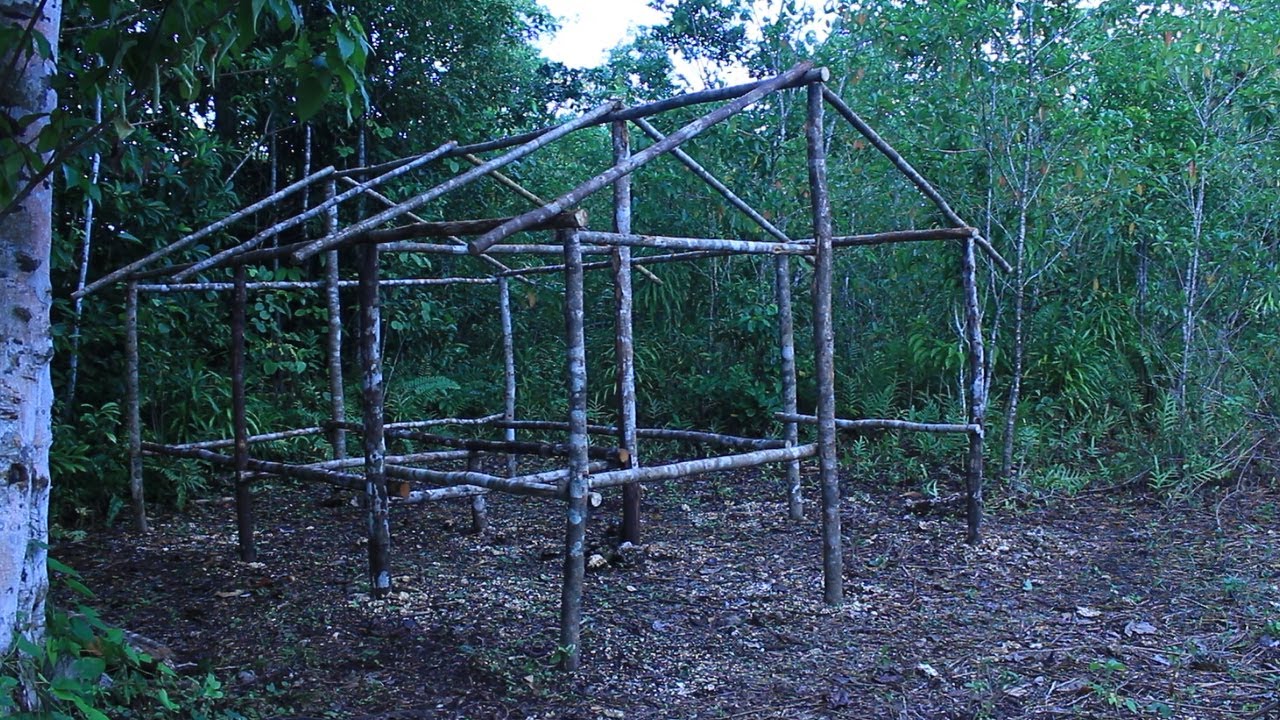 Sendiri Membangun Rumah Kayu dengan Perkakas Tangan Untuk Bushcraft | Penyelesaian Rangka - Part 3