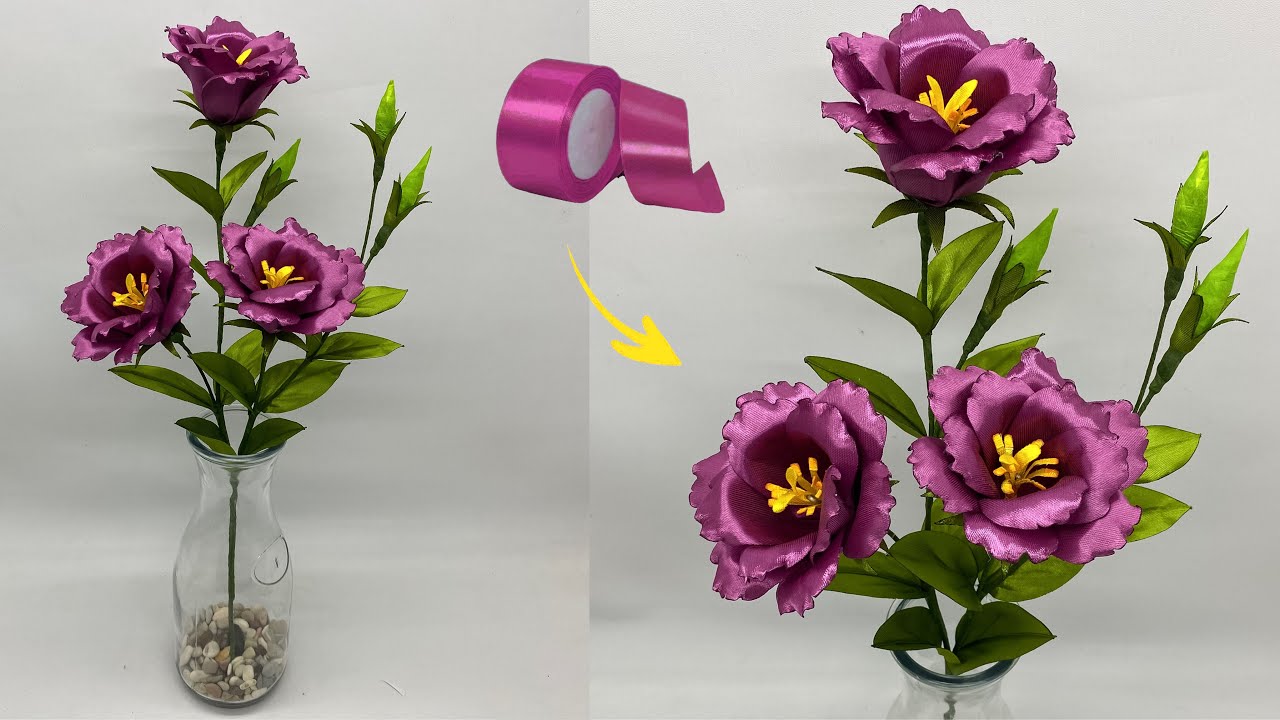 DIY | How To Make Lisianthus Flower From Satin Ribbon Easy | Satin Ribbon Flowers Easy