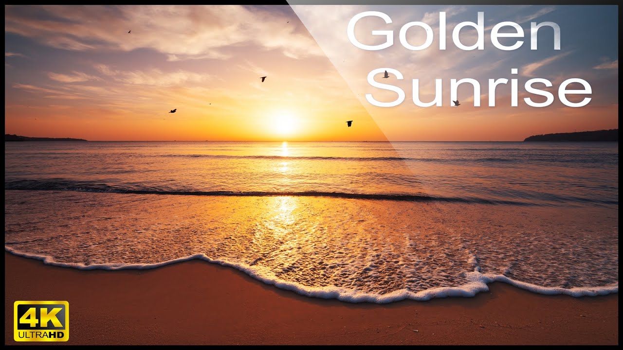 4K Golden Sunrise - Relaxing Ocean Waves Sounds - No Music
