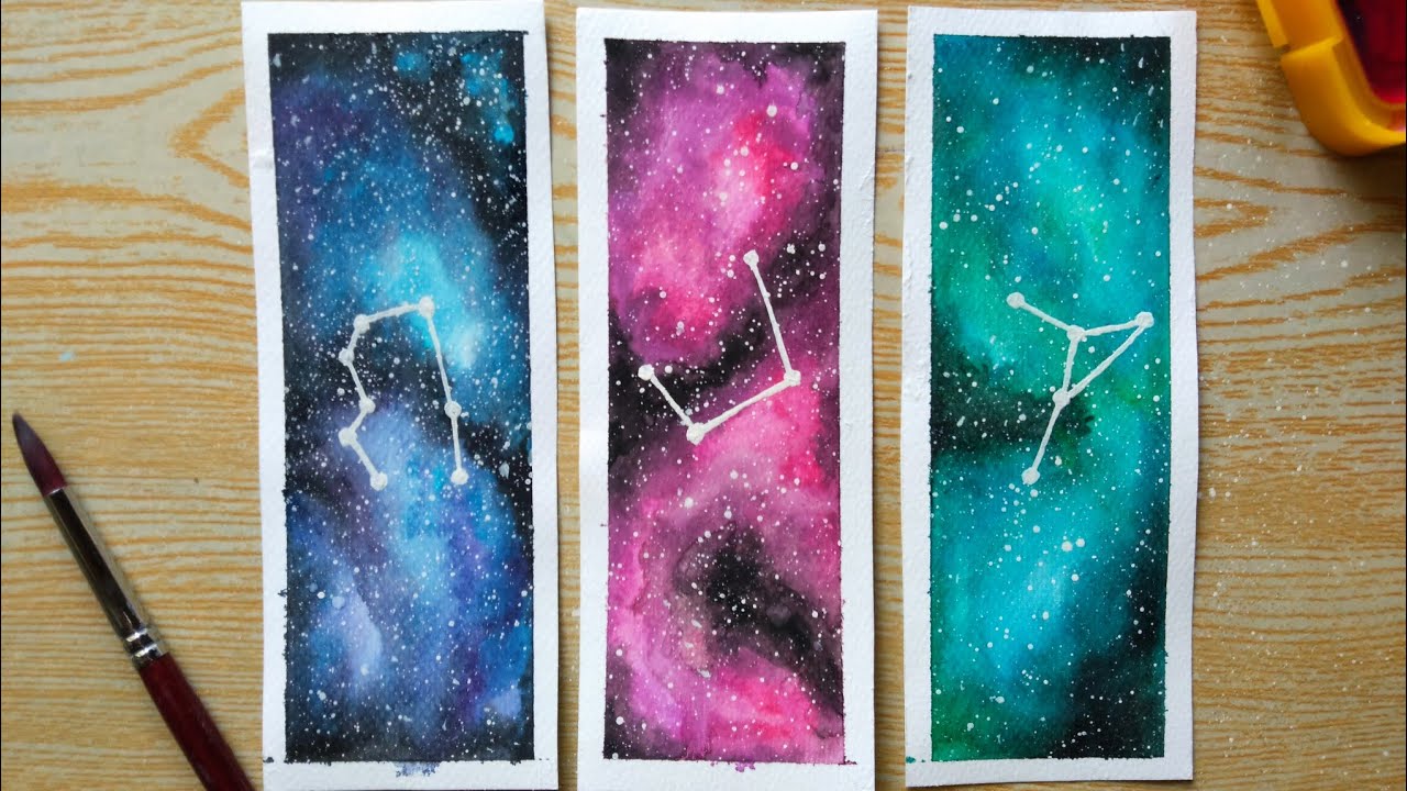 DIY Watercolor Galaxy Bookmarks | Zodiac Signs #02