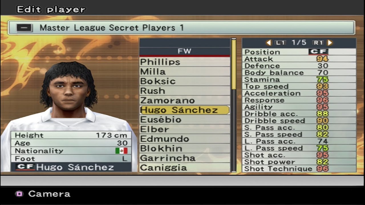 PES 6 - Jogadores Secretos da Master Liga 1 - Stats - PS2