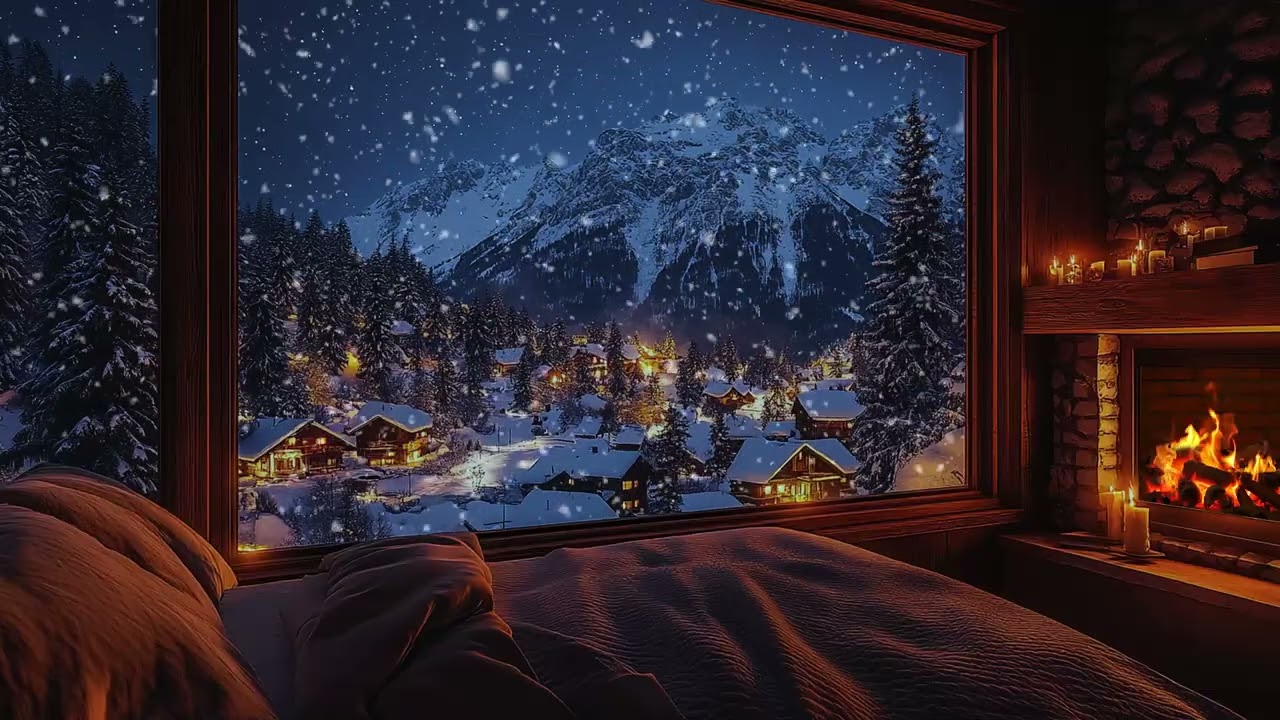 Snow Falling Outside, Fire Burning Inside | Cozy Winter Cabin Night for Calm Mind and Gentle Sleep