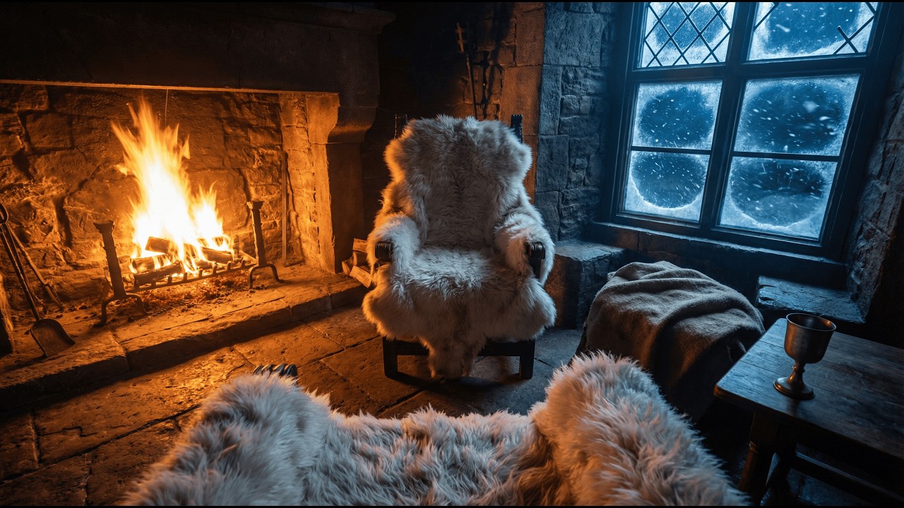 Northern Citadel - Heavy Blizzard, Fireplace & Dark Nordic Music [1 Hour]